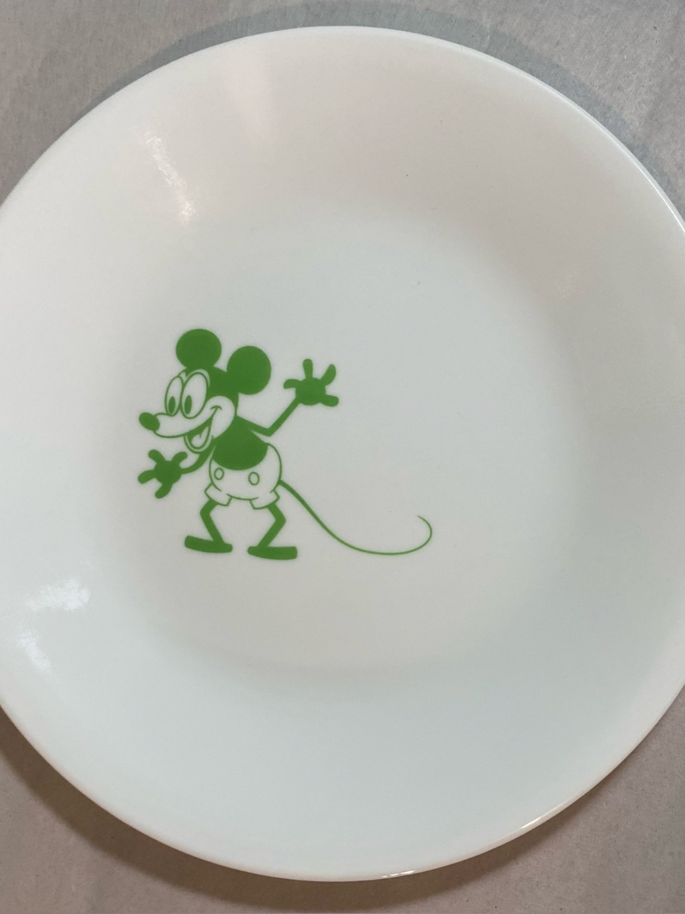 Disney White Corelle Dessert Plate with Green Mickey Graphic